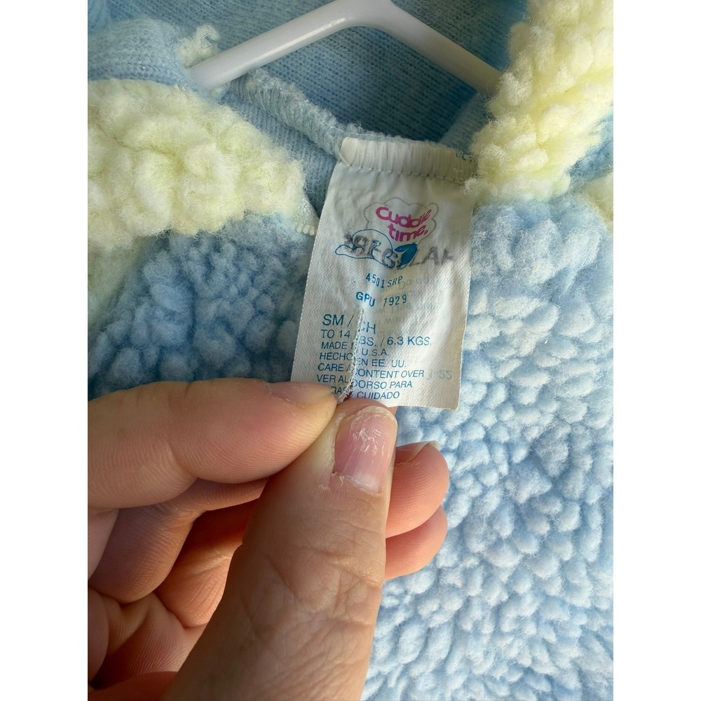 Vintage Cuddle Time Blue Cream Sherpa Fleece Hooded Pram Suit Bunting‎ Small - Picture 5 of 7